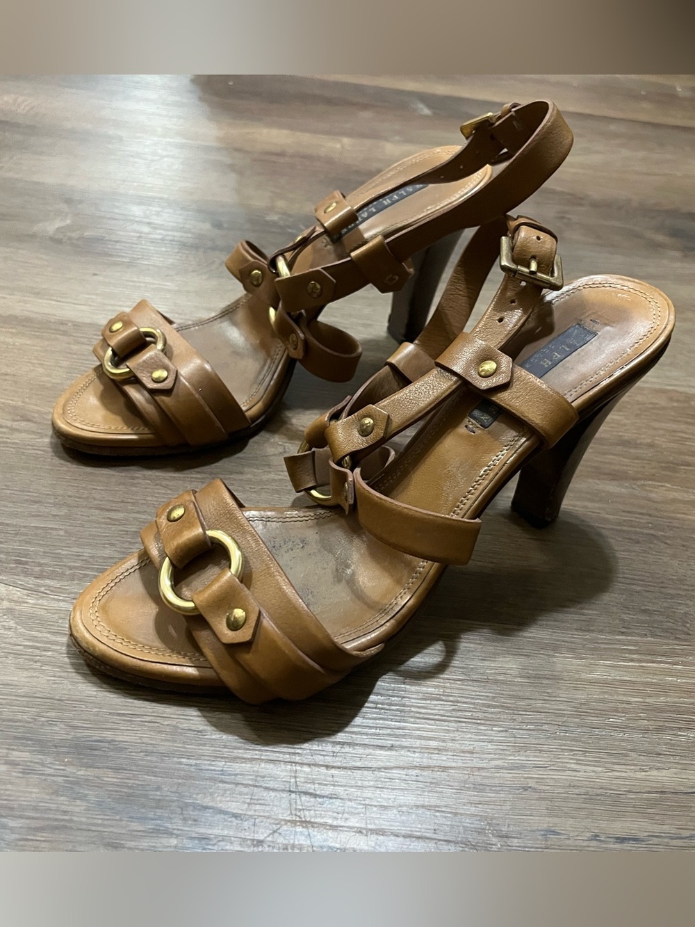Ralph Lauren Purple Label Leather Gladiator Slingback Sandals Brown Tan Size 8.5